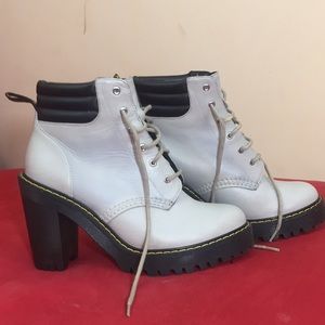 Grey Dr Martens with a black heel